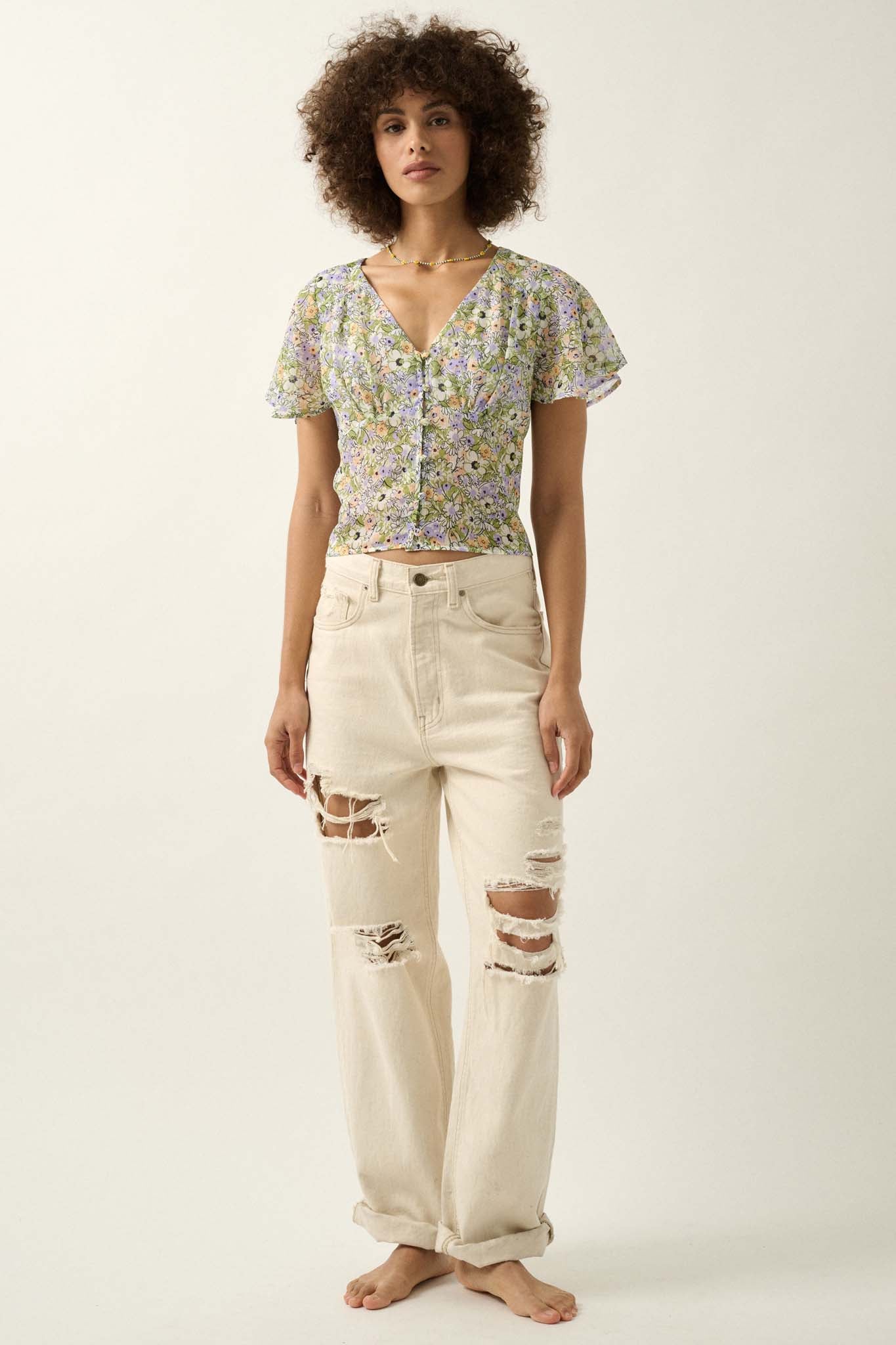 Magic in Bloom Floral Chiffon Button-Front Blouse - ShopPromesa