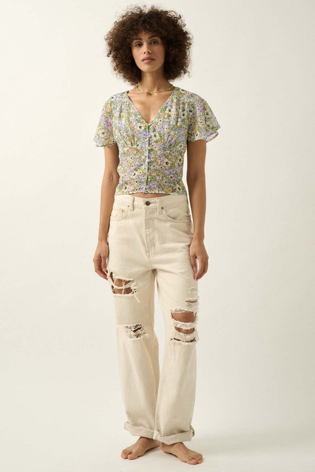 Magic in Bloom Floral Chiffon Button-Front Blouse - ShopPromesa