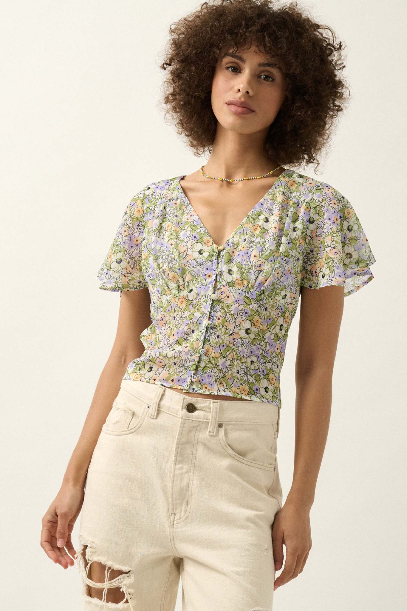 Magic in Bloom Floral Chiffon Button-Front Blouse - ShopPromesa