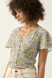Magic in Bloom Floral Chiffon Button-Front Blouse - ShopPromesa