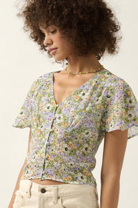 Magic in Bloom Floral Chiffon Button-Front Blouse - ShopPromesa