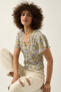 Magic in Bloom Floral Chiffon Button-Front Blouse - ShopPromesa