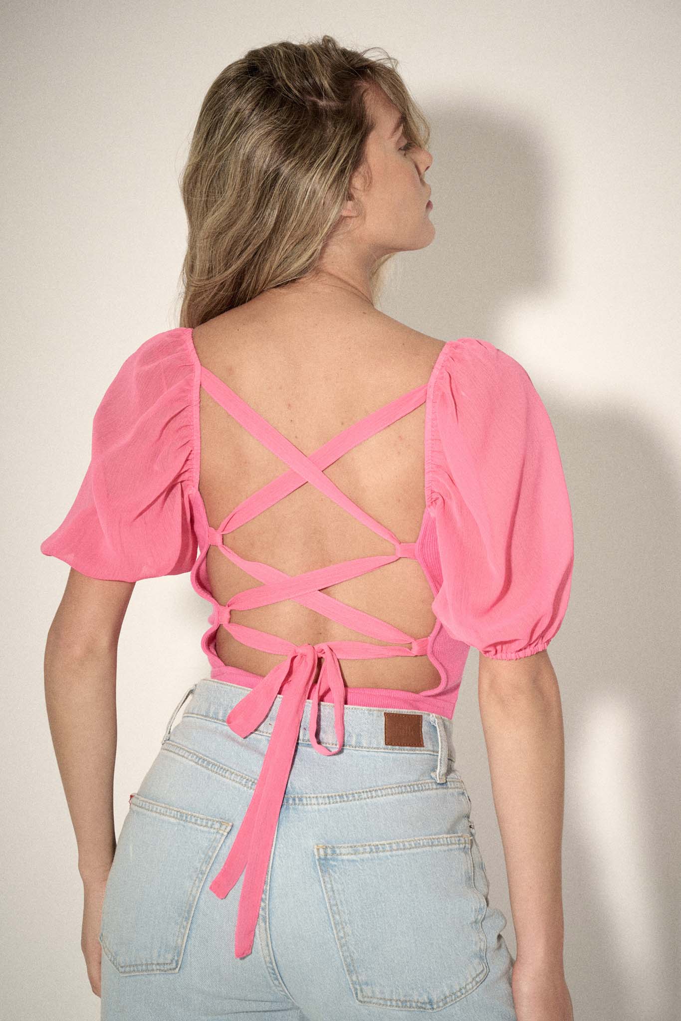 Enchanted Kiss Lace-Up Back Peasant Bodysuit - ShopPromesa