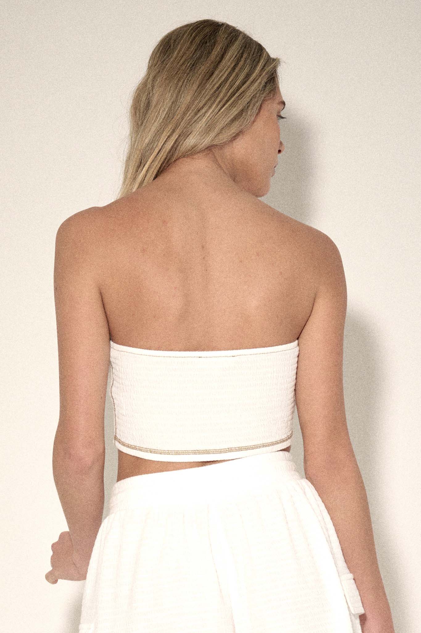 Smocked Jersey Cropped Bandeau Tube Top - ShopPromesa