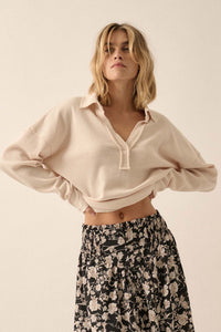 No Problemo Collared V-Neck Waffle-Knit Top - ShopPromesa