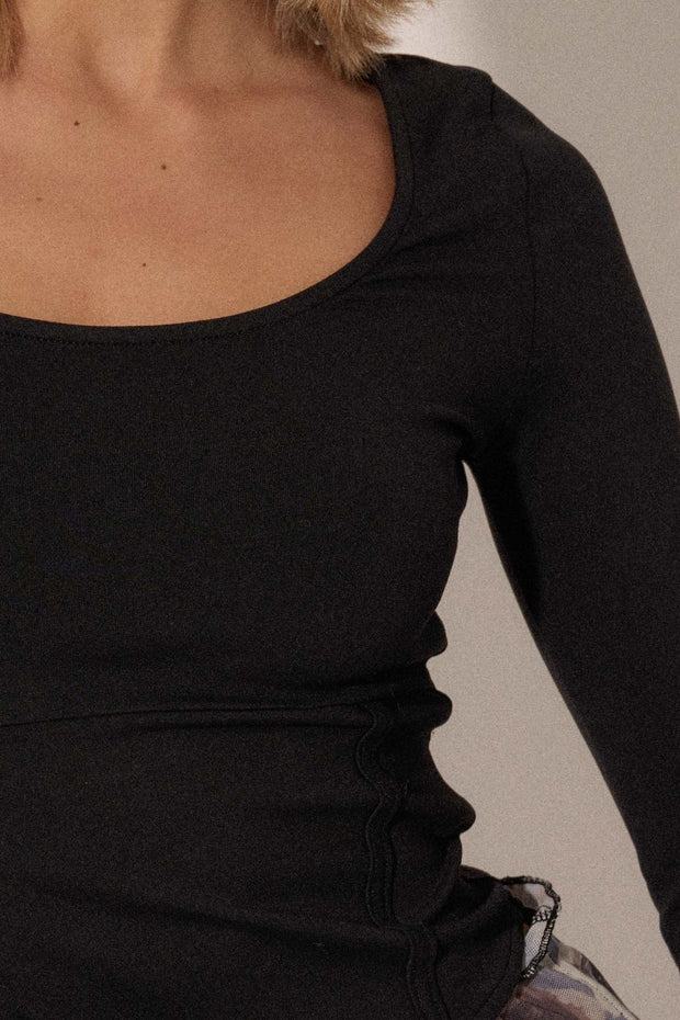 Lifted Fit Corset-Detail Long-Sleeve Top - ShopPromesa