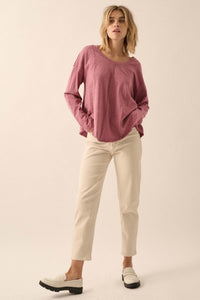 Easy Fit Cotton Slub Exposed-Seam Long-Sleeve Tee - ShopPromesa