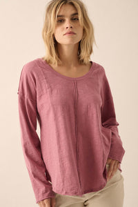 Easy Fit Cotton Slub Exposed-Seam Long-Sleeve Tee - ShopPromesa