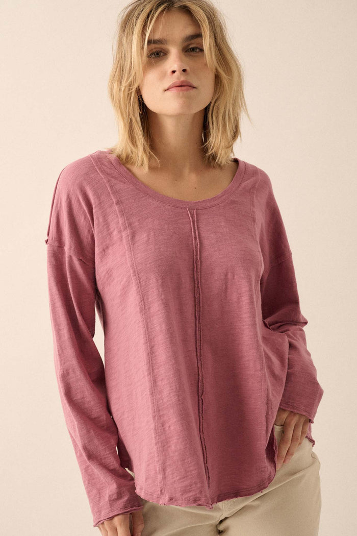 Easy Fit Cotton Slub Exposed-Seam Long-Sleeve Tee - ShopPromesa