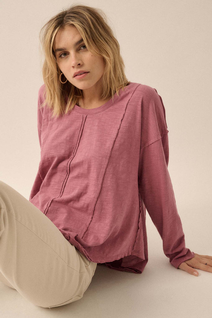 Easy Fit Cotton Slub Exposed-Seam Long-Sleeve Tee - ShopPromesa