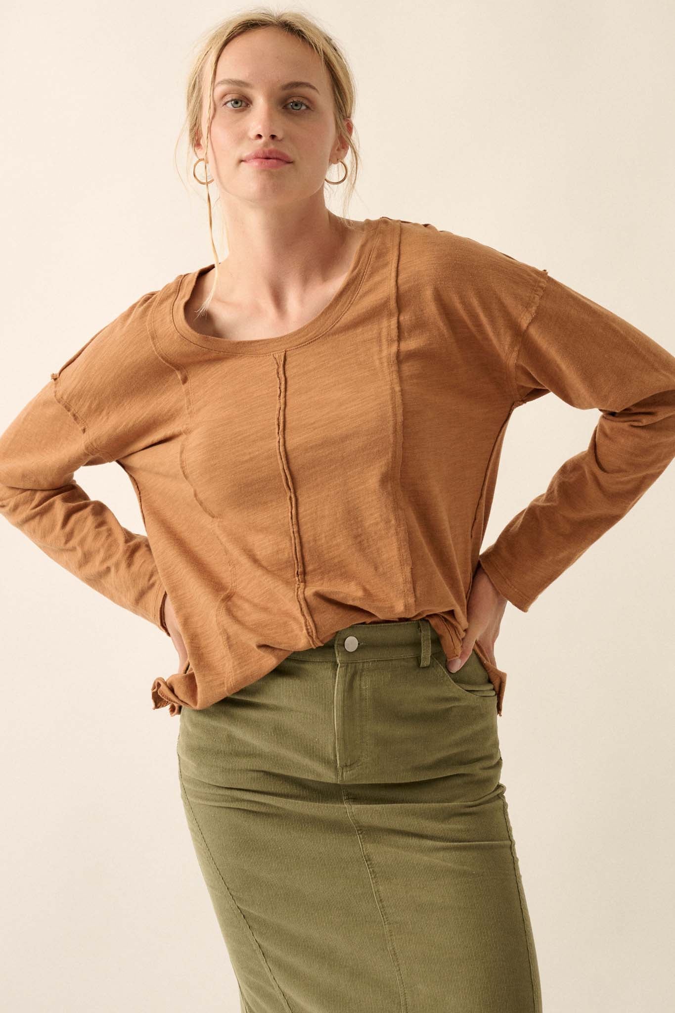 Easy Fit Cotton Slub Exposed-Seam Long-Sleeve Tee - ShopPromesa