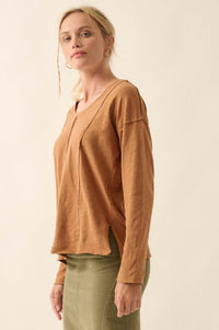 Easy Fit Cotton Slub Exposed-Seam Long-Sleeve Tee - ShopPromesa