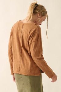 Easy Fit Cotton Slub Exposed-Seam Long-Sleeve Tee - ShopPromesa