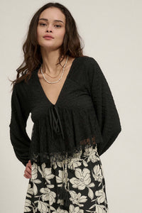 Dream Dolly Lace Ruffle Textured Peasant Top - ShopPromesa