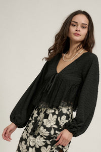 Dream Dolly Lace Ruffle Textured Peasant Top - ShopPromesa