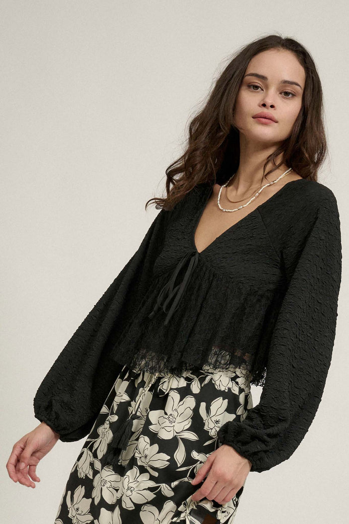 Dream Dolly Lace Ruffle Textured Peasant Top - ShopPromesa