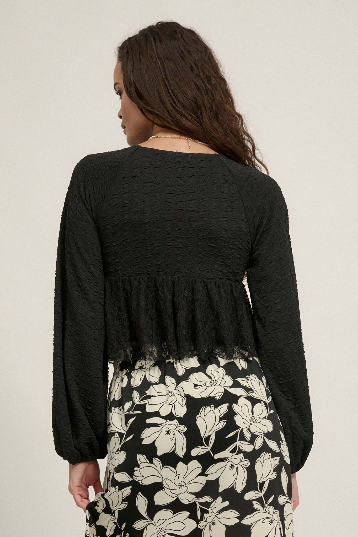 Dream Dolly Lace Ruffle Textured Peasant Top - ShopPromesa