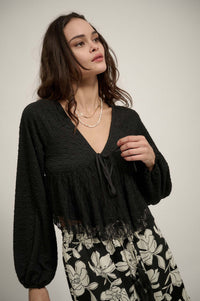 Dream Dolly Lace Ruffle Textured Peasant Top - ShopPromesa