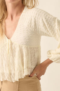 Dream Dolly Lace Ruffle Textured Peasant Top - ShopPromesa