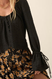 Pop Poetry Textured Button-Front Trumpet Blouse - ShopPromesa