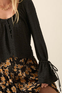 Pop Poetry Textured Button-Front Trumpet Blouse - ShopPromesa