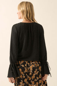 Pop Poetry Textured Button-Front Trumpet Blouse - ShopPromesa