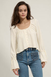 Pop Poetry Textured Button-Front Trumpet Blouse - ShopPromesa