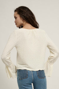 Pop Poetry Textured Button-Front Trumpet Blouse - ShopPromesa