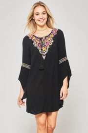 Flower Child Embroidered Bell-Sleeve Peasant Dress - ShopPromesa