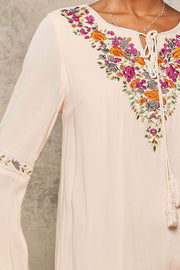 Flower Child Embroidered Bell-Sleeve Peasant Dress - ShopPromesa