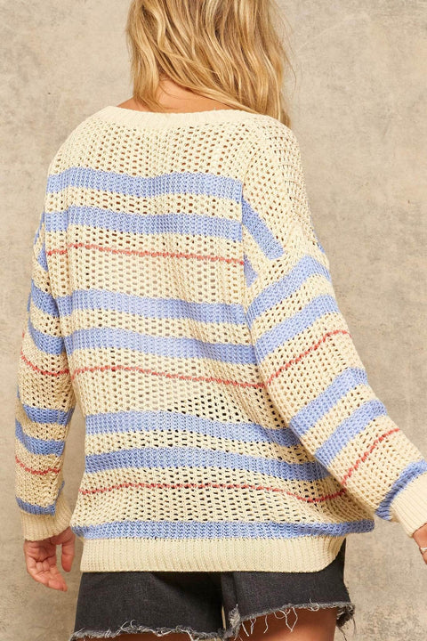 Sweater Believe It Striped Crochet Sweater - ShopPromesa