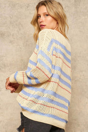 Sweater Believe It Striped Crochet Sweater - ShopPromesa