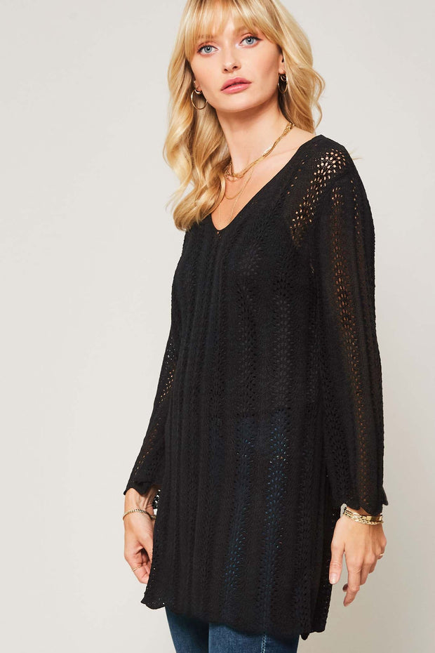 Find Your Truth Pointelle Knit Longline Sweater - ShopPromesa
