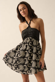 Spin Me Around Embroidered Halter Mini Dress - ShopPromesa