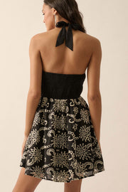 Spin Me Around Embroidered Halter Mini Dress - ShopPromesa