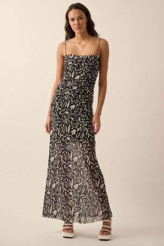 Avant Garden Floral-Print Mesh Ruched Maxi Dress - ShopPromesa