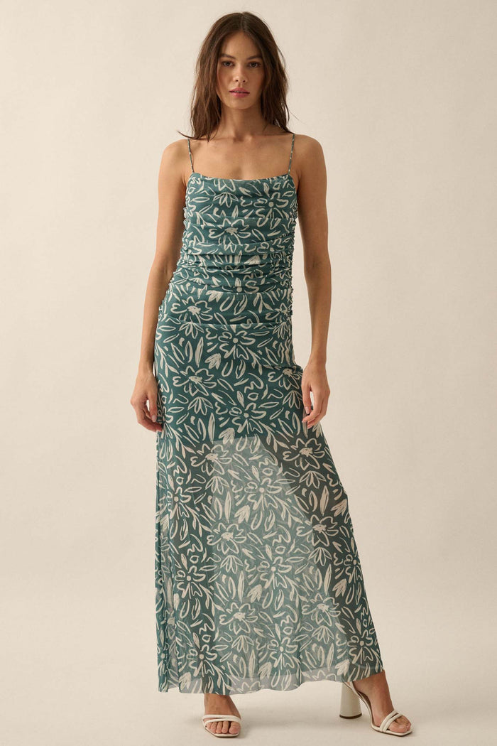 Avant Garden Floral-Print Mesh Ruched Maxi Dress - ShopPromesa