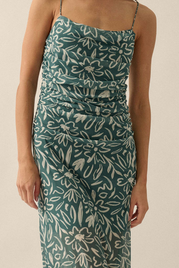 Avant Garden Floral-Print Mesh Ruched Maxi Dress - ShopPromesa