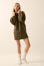 Rolling River Cable Knit Turtleneck Sweater Dress - ShopPromesa