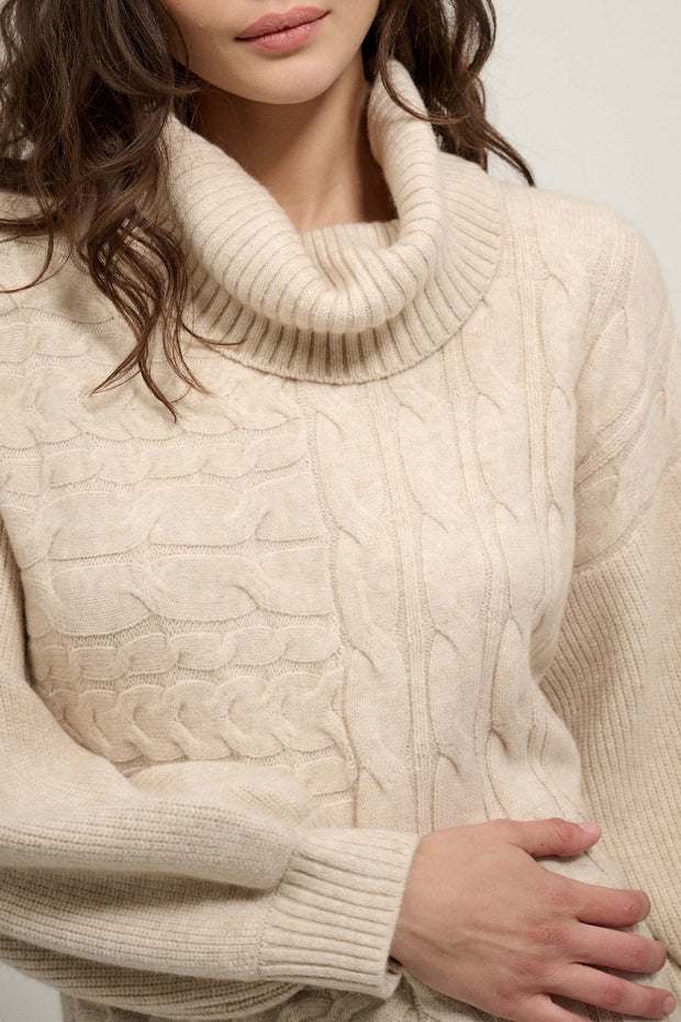 Rolling River Cable Knit Turtleneck Sweater Dress - ShopPromesa