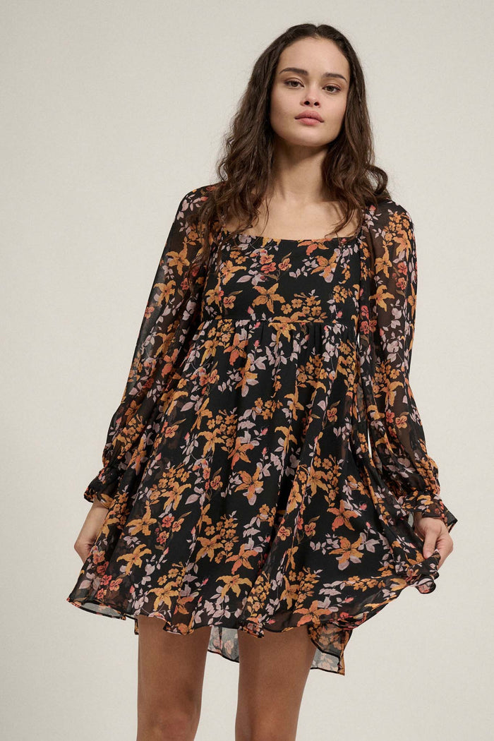 Blooming Joy Floral Chiffon Babydoll Peasant Dress - ShopPromesa