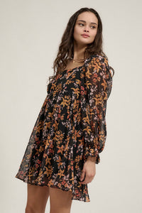 Blooming Joy Floral Chiffon Babydoll Peasant Dress - ShopPromesa