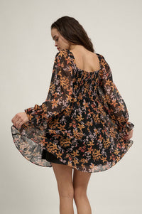 Blooming Joy Floral Chiffon Babydoll Peasant Dress - ShopPromesa