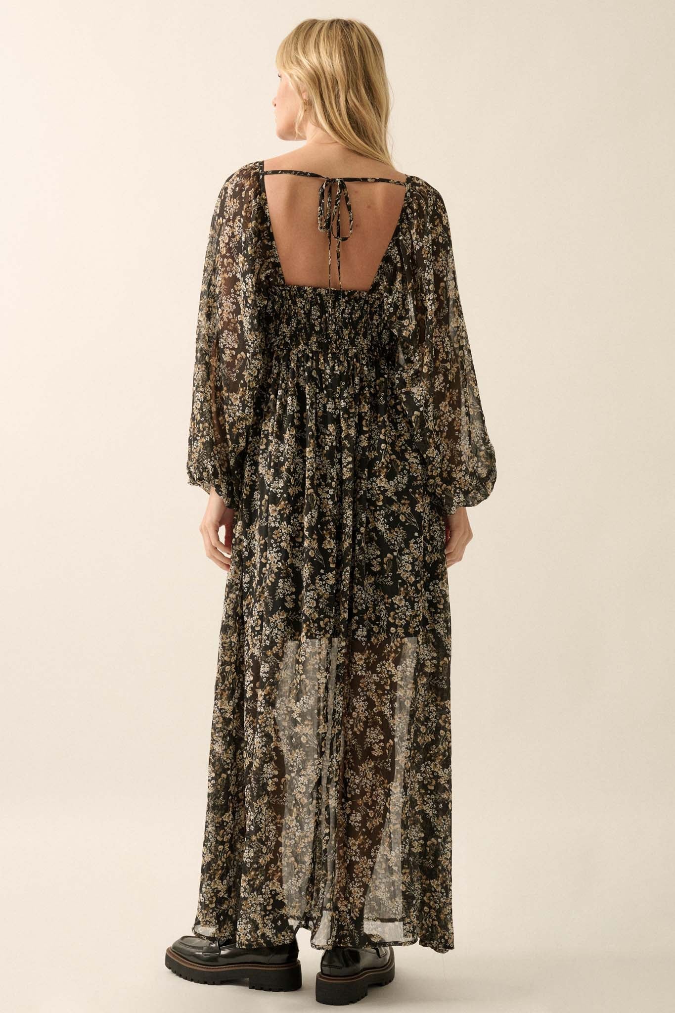 Sweet Meadow Floral Chiffon Maxi Prairie Dress - ShopPromesa