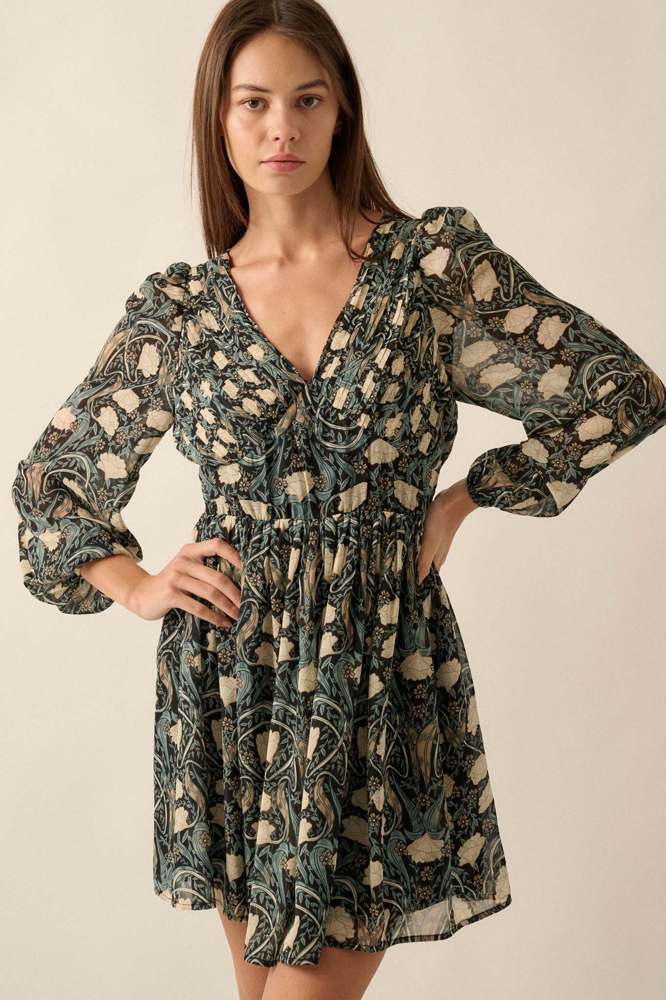 Nouveau Fleurit Floral Chiffon Mini Dress - ShopPromesa