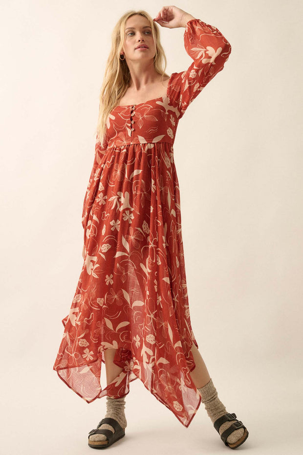 Autumn Winds Floral Chiffon Maxi Dress - ShopPromesa