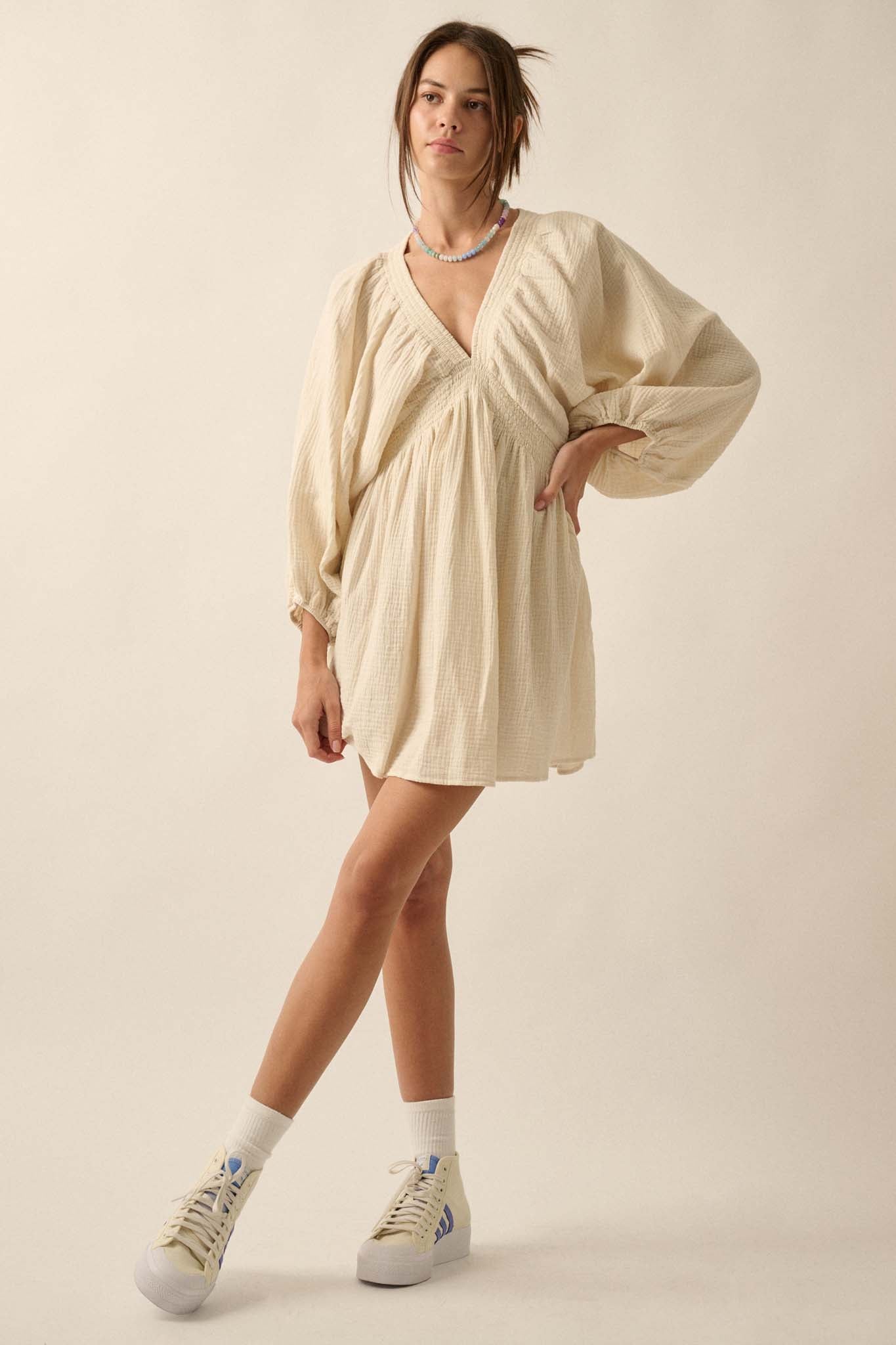 Dawn of Love Crinkle Cotton Kimono Mini Dress - ShopPromesa