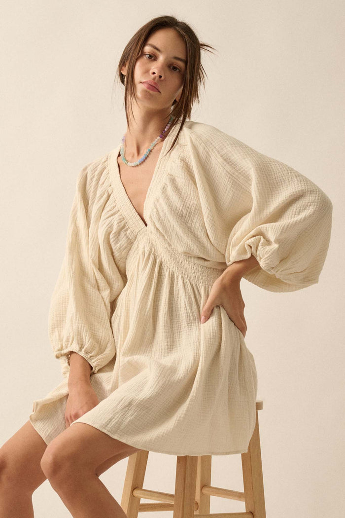 Dawn of Love Crinkle Cotton Kimono Mini Dress - ShopPromesa