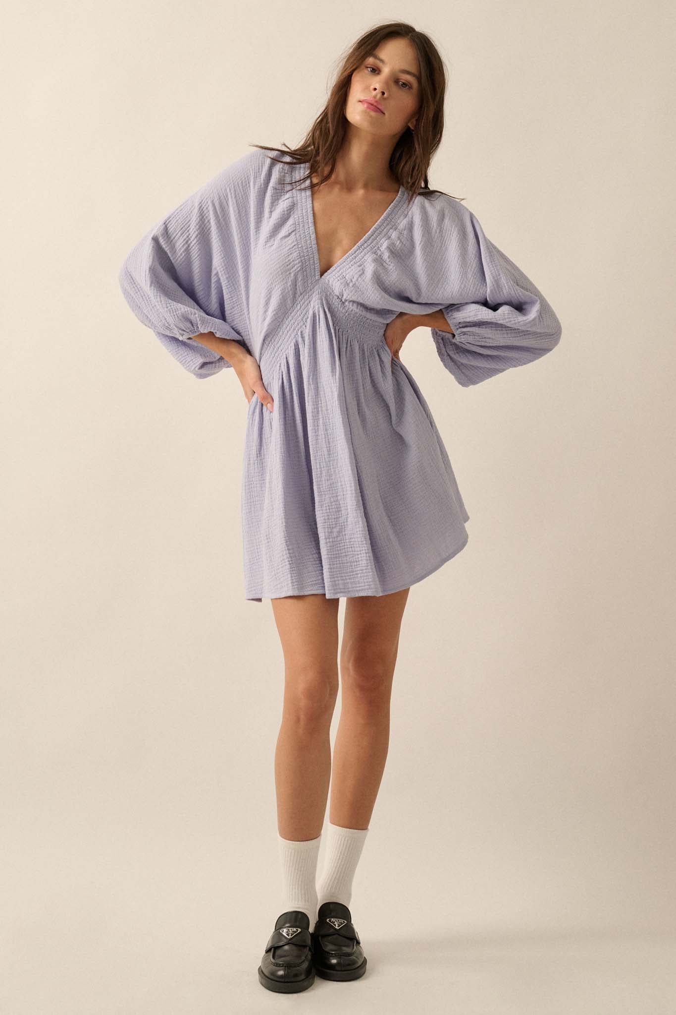 Dawn of Love Crinkle Cotton Kimono Mini Dress - ShopPromesa