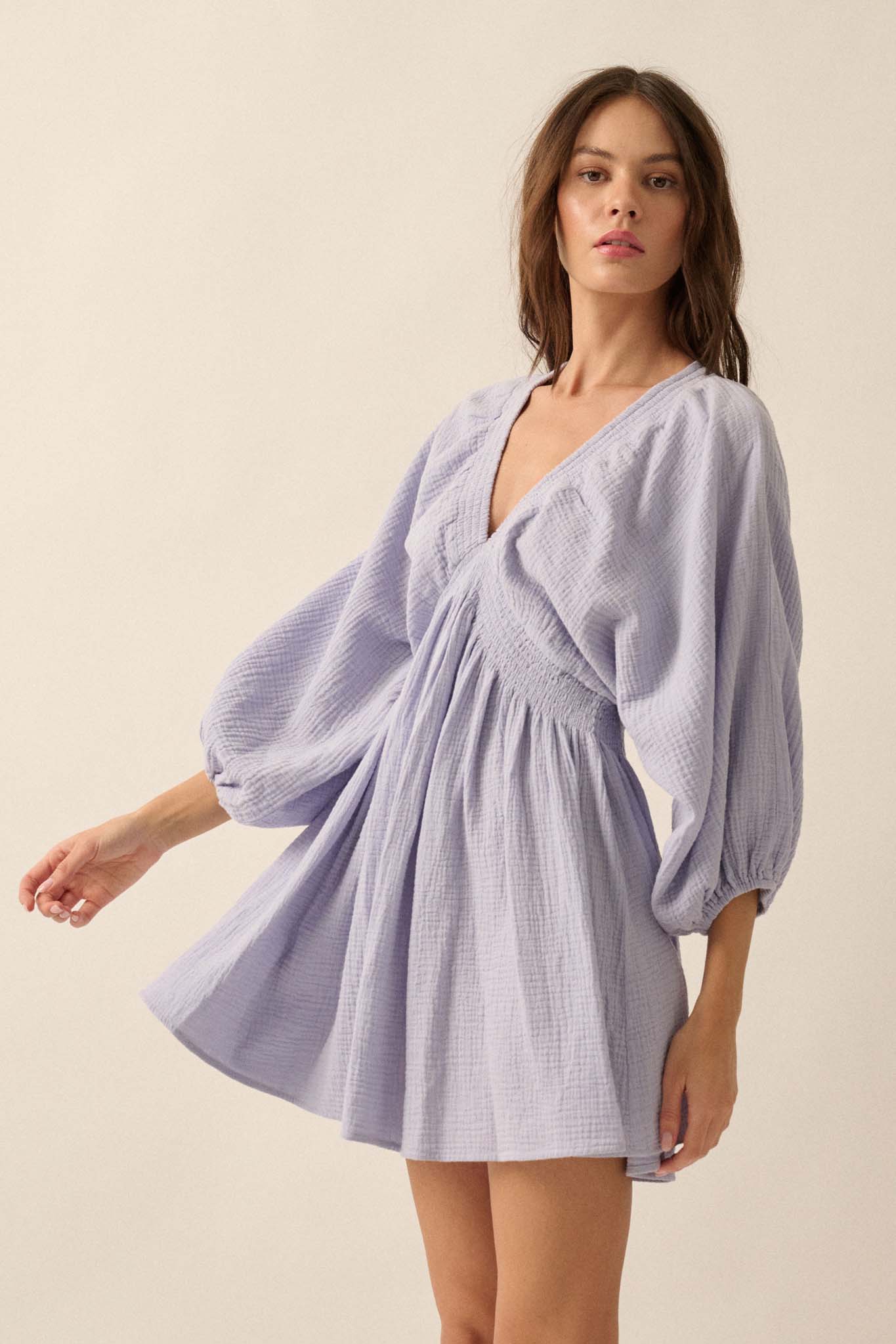 Dawn of Love Crinkle Cotton Kimono Mini Dress - ShopPromesa